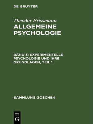 cover image of Experimentelle Psychologie und ihre Grundlagen, Teil 1